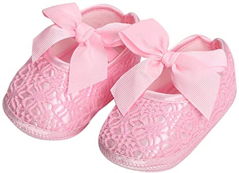 Scarpe da battesimo per bambine, con suola morbida, antiscivolo, per battesimi, per occasioni speciali, battesimi, matrimoni, feste, bowknot per bambini, traspiranti, scarpe per bambini, Colore: rosa