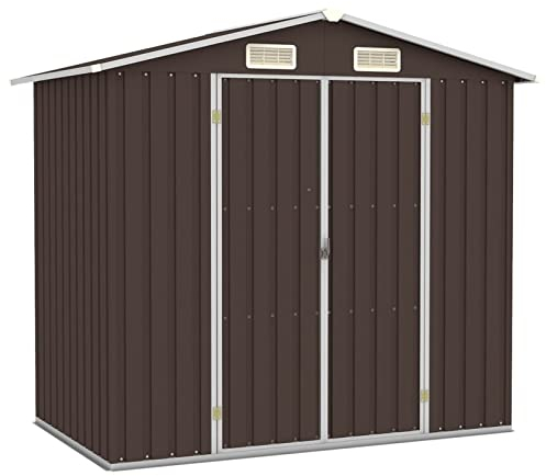 Tidyard Gerätehaus Gartenschuppen Wand Geräteschuppen Gartenhaus Lagerschuppen Gartenschrank Metall-Schrank Metallgerätehaus Schuppen Gartenmöbel Braun 205x129x183 cm Verzinkter Stahl