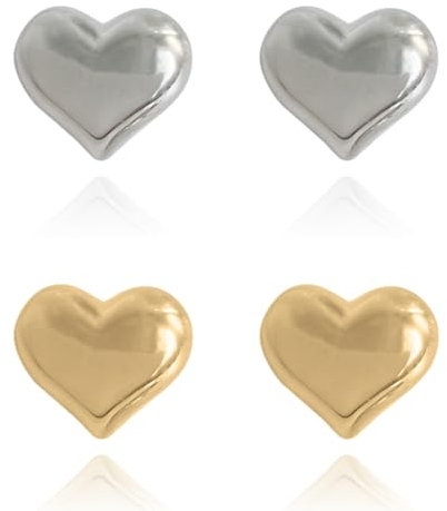 LuLiyLdJ Orecchini Cuore Donna - Set di 2 Paia in Argento e Oro, Grandi, a Goccia e Cerchio per Donne e Ragazze