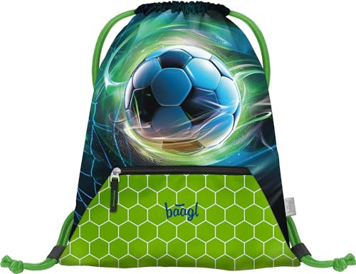 Baagl Turnbeutel für Jungen, Wasserdichte Schuhbeutel für Kinder, Schule und Kindergarten Sportbeutel für Junge, Sportrucksack, Gymsack (Fußball Ball)