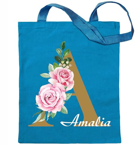 Stoffbeutel personalisiert - hellblau - mit Initial und Name - Wunschtext personalisiert - Einkaufsbeutel - Markttasche - Strandtasche - Einkaufstasche - Geschenk - Watercolor Anfangsbuchstabe
