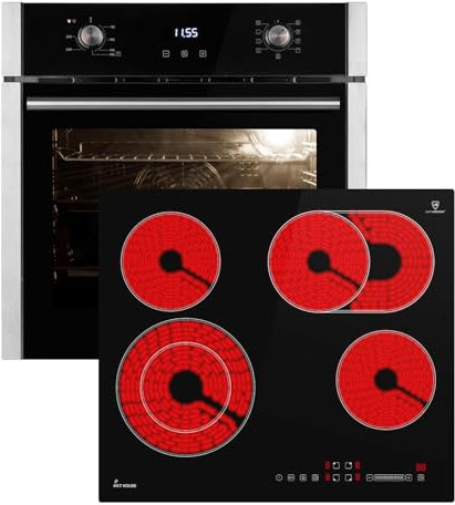 Cuisinière: 60cm Four encastrable EB8005ED + 59cm Plaque Eletrique CH5901RL | Fonction pizza | Gril | Circulation de l'air | Air chaud | Timer automatique | SET8005CH59RL