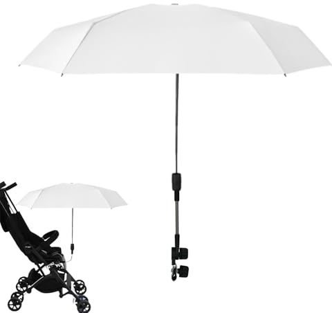 Baby-Regenschirm für Kinderwagen | Kinderwagen-Regenschirm mit Klemme, UV-Schutz, Stuhlschirm, Kinderwagen-Sonnenschirm für Kinderwagen, Kinderwagen, weiß, Refer to description
