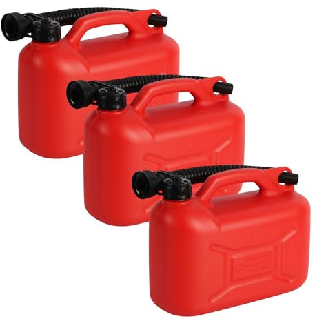 (Pack of 3) 5L Plastic Fuel Tank Cans – Durable Jerry Cans for Petrol, Diesel, and Oil Storage with Handles & Flexible Pouring Spouts, UN Certified (UN 3H1/Y0.9/150)