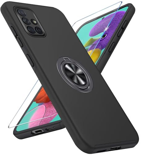 Vaki Handyhülle für Samsung Galaxy A51 4G Hülle mit Schutzfolie, Schutzhülle Galaxy A51 4G Case mit Magnetischer Ring Ständer Kratzfest Fallfestigkeit Stoßfest für Samsung A51 4G Cover (Schwarz)