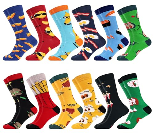 DiULi Lustige Socken, 12 Paar Bunte Socken aus Baumwolle für Damen Herren, Socken Lustig mit Motiv Coole Crazy Socks für Alltag, Freizeit, 35-38,39-42,43-46