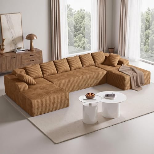 Aivermeil U-Förmige Sofa 338cm Modulare Sofa Couch Khaki | Hochdichtem Schaumstoff,Wohnzimmer,Verwendbar als L-Form Boneless Design Sofa