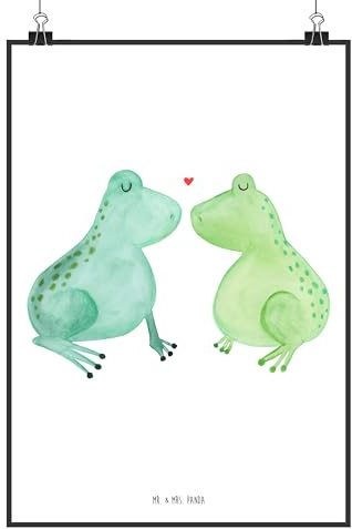 Mr. & Mrs. Panda Bild Frosch Liebe DIN A4 - Geschenk, Frösche, wanddeko, Küssen, Plakat, Hochzeitstag, wandkunst, Wandbild, drucke, Freundin