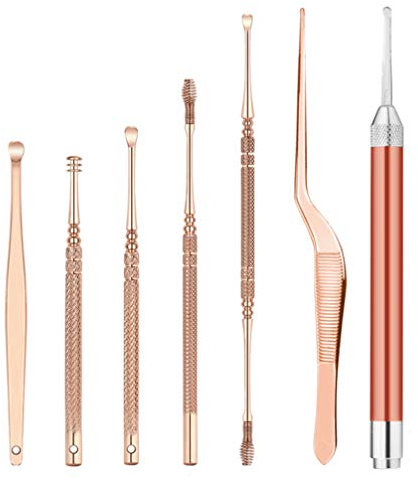 Supvox 7 Stück LED Earpick Ohrreiniger mit Licht Ohrlöffel Edelstahl Ohrenreiniger Set für Baby Kinder Erwachsene