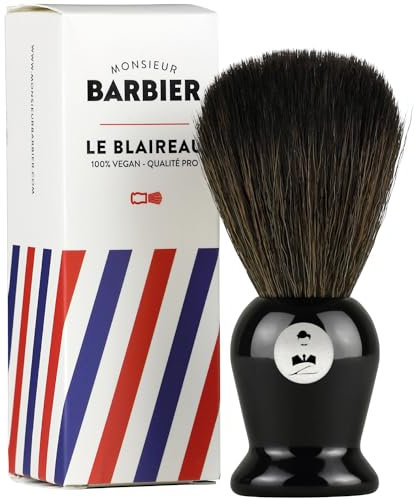 Blaireau de Rasage pour homme de Monsieur BARBIER | 100% Végan | Pour Crème ou Savon de rasage | Génère une mousse à raser onctueuse et un confort tout terrain | Pour rasage traditionnel, à l'ancienne