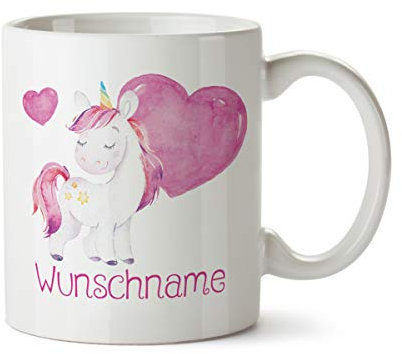 Partycards Keramik Tasse mit Einhorn Motiv, 330 ml, Rosa - Perfekt als Einhorn Geschenke für Mädchen, Geschenk für Frauen, personalisierte Tasse mit Namen personalisiert