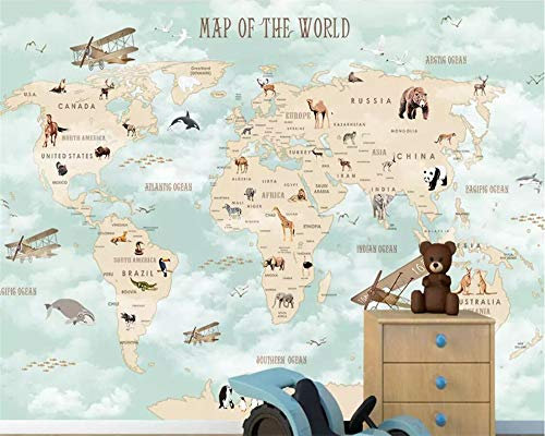 XCMB Mur de la chambre des enfants personnalisés 3d papier peint dessin animé avion voile monde animal carte fond peintures murales fond d'écran 3d-200cmx140cm