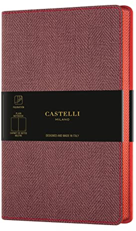 Castelli Milano HARRIS Maple red Notizbuch, 13 x 21 cm, weiße Seite, flexibler Einband, Farbe Rot, 240 Stück