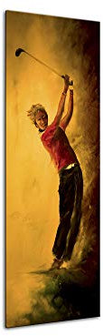 DECLINA Tableau Reproduction Peinture imprimé Rémi Bertoche Golf Swing - Impression sur Toile décoration Murale Design Moderne - Déco Maison, Cuisine, Salon, Chambre Adulte - Marron 120x50 cm