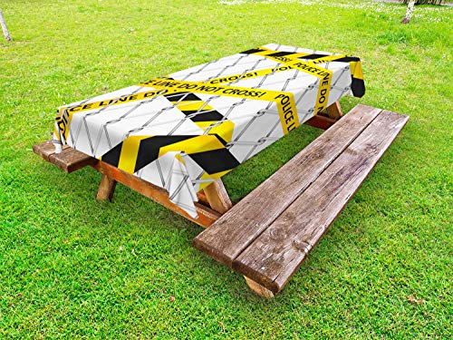 ABAKUHAUS Polizei Outdoor-Tischdecke, Tatort-Bands, dekorative waschbare Picknick-Tischdecke, 145 x 210 cm, Gelb und Schwarz