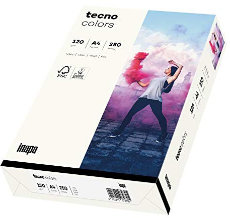 inapa farbiges Druckerpapier, buntes Papier tecno Colors: 120 g/m², A4, 250 Blatt, naturweiß