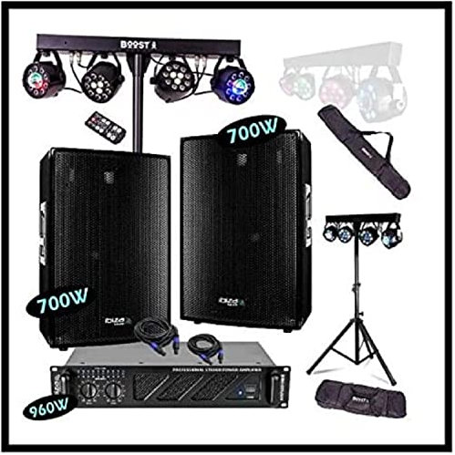 ibi - Sono DJ Ampli 960W - 2 Enceintes 700W - Pack Portique Jeux DE Lumiere