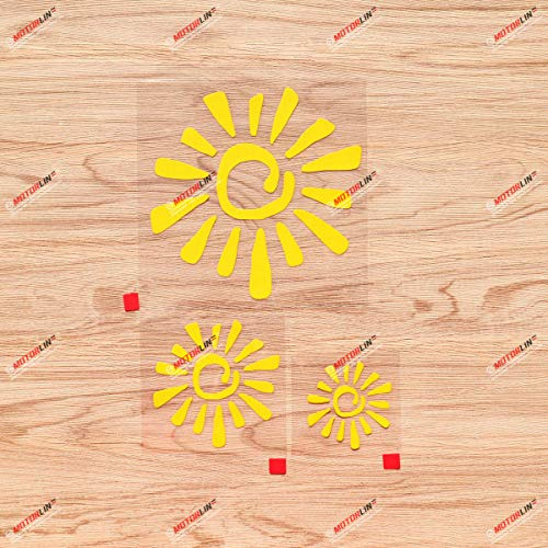 Tribal Sonne Spirale Vinyl Aufkleber Sticker - 3er Pack Gelb, 5,1 cm, 7,6 cm, 12,7 cm - konturgeschnitten ohne Hintergrund für Auto Laptop Telefon 08010C