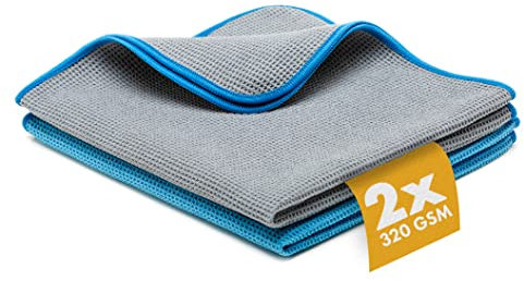 LICARGO® 2X Waffeltücher - Mikrofaser Waffeltuch für kristallklare Autoscheiben ohne Streifen & Schlieren - Scheibentuch mit 320 GSM - Waffeltuch Autoscheibe, Microfasertuch Glas - 50x40 cm