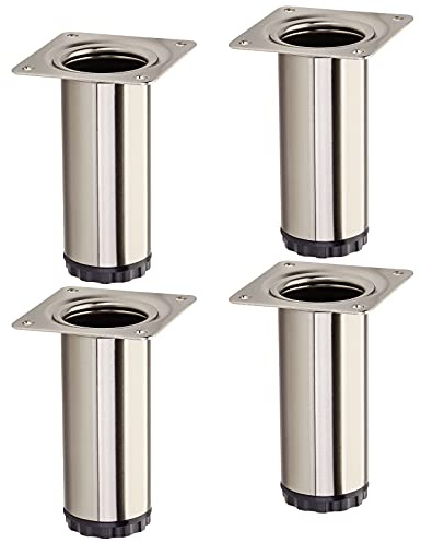 SOTECH 4 Stück Möbelfüße Bravo Höhe 100 mm + 10 mm Ø 40 mm Edelstahloptik | höhenverstellbare Schrankfüße aus Stahl belastbar bis 50 kg pro Stützfuß von SOTECH