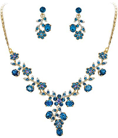 Ever Faith Wedding Jewellery Set for Bridal Bride, Rhinestone Crystal Floral Leaf Vine Necklace Earrings Sets