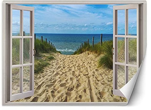 Feeby - 3d Tapete - Fensterblick - 140x100 cm, Fototapete Schlafzimmer - Deko Wohnzimmer - Wallpaper - Wand Deko - Wandtapete XXL - Tapete - Wanddeko - Vliestapete - Landschaft
