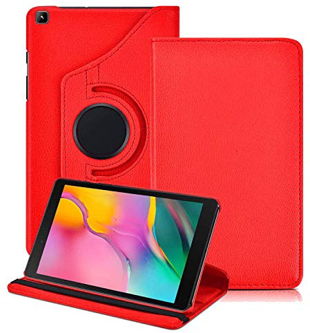 Kemocy Coque pour Samsung Galaxy Tab A 8.0 2019,360 Rotation PU Pell Protection avec Support Housse Etui pour Tablette Samsung Galaxy Tab A 8.0 Pouces 2019 SM-T290 / T295 / T297,Rouge