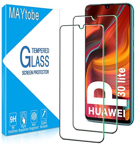 MAYtobe [2 Pezzi] Vetro Temperato per Huawei P30 Lite, Pellicola Protettiva Durezza 9H, Senza Bolle, Anti Graffio, facile Installazione, 0,33mm Ultra Trasparente, Ultra Resistente