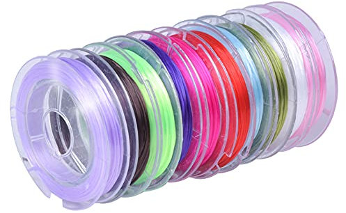 10 Farbe Kristall Elastische Schnur Perlenfäden Stretchy Schmuckfaden Armband Faden Perlenkordeln Bunte Schmuckherstellung Schnur Nylonschnur für Einfädeln DIY Handwerk Halskette, 10m x 0,8mm/Rolle