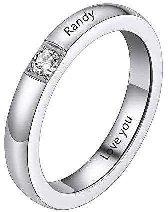 U7 Geburtsstein Ring für Damen Herren Edelstahl personalisierte Verlobungsring Ehering mit Name Gravur Fantasie Modeschmuck Accessoire für Liebepaar Partnerschaft