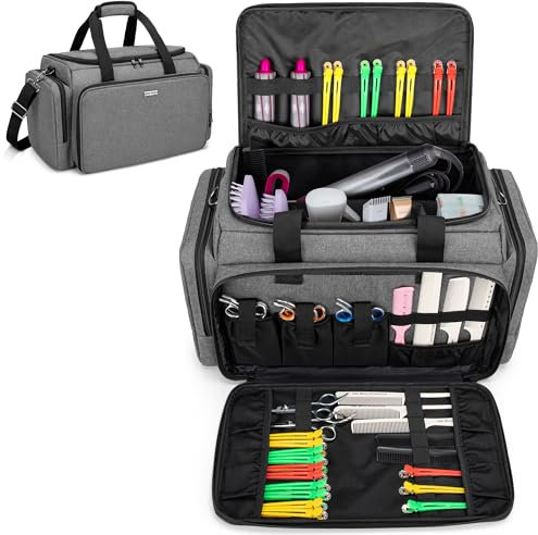 BAFASO Borsa da Parrucchiere Grande con Divisori Regolabili, Professionali Borsa per Parrucchieri, Valigetta per il Trasporto di Barbiere, Grigio