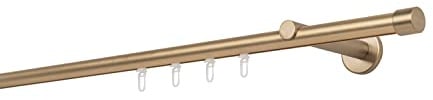 ondeco Gardinenstange auf Maß Innenlauf 20mm Cap 1-lauf Vorhangstange Wandträger 12cm Stilgarnitur Gleiter für Vorhänge Messing-Matt 120cm