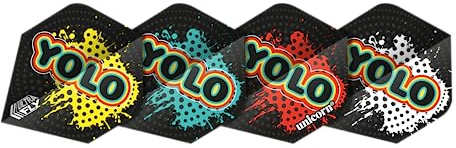 Unicorn Ultrafly Slang Dart-Flights, YOLO Farbspritzer-Design, Standard-Plus-Form, Ultra-strapazierfähiges 100-Mikron-Polyester-PET