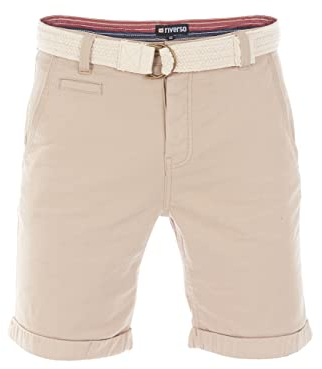 riverso Kurze Hosen Herren Sommer Chino Shorts mit Gürtel Regular Fit RIVHenry Bermuda Stretch, Größe:W 42, Farbe:Sahara Sand Beige