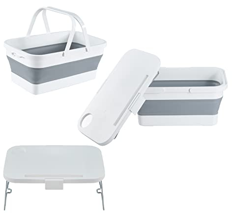 yETO YETO 15L Collapsible Sink Multi-Function Lid Foldable Picnic Basket Sturdy Handle Camping Wash Bin Food Tray Table Picnic or Beach, Camping, Hiking, Fishing, Home Yard BBQ, Grey-15l Lid (YA2210)