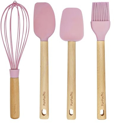 30,5 cm Silikon-Backutensilien-Set für antihaftbeschichtetes Kochgeschirr, Küchen-Kochset, 4er-Set, inkl. Silikon-Rührspatel, Löffelspatel, Pinsel, Schneebesen (rosa)