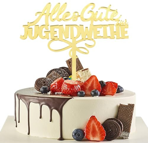 Jugendweihe Tortendeko Alles Gute zur Jugendweihe Cake Topper Gold Tortenstecker Acryl Kuchendekoration Geschenkidee zur Jugendweihe
