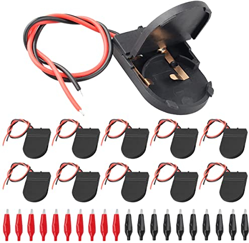 DAOKAI 10 Stück CR2032 Batteriehalter 1 Zelle 3 V Knopfbatteriehalter Knopfzellenbatteriehalter Ein-Aus-Schalter Batteriehalter 15 cm Anschlusskabel für Heimwerker mit Krokodilklemme