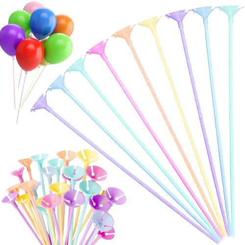 LUKIUP 100 Stück Luftballon Stäbe, 20/100 Ballonstangen, Transparente/Farbe/Weiß Ballonstäbe Stäbe Halter für Balloon, für Dekoration Geburtstag Party,Hochzeits,Feier Zubehör, Mehrfarbiges