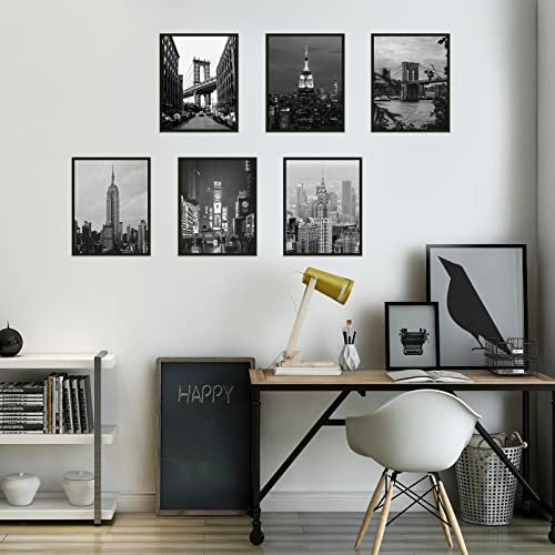 PLIGREAT 6 Stück New York City View Leinwand Moderne Poster Set Ungerahmt Stadt Sehenswürdigkeiten Schwarz Weiß Wand Kunst Dekor Leinwand Kunstdrucke für Wohnzimmer Badezimmer Deko Bilder Galerie
