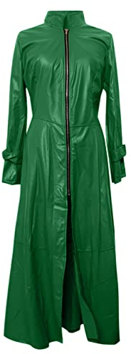 Damen PU Leder Trenchcoat Jacke mit Reißverschluss Sexy Kleid Body Clubwear Langer Lack-Mantel PVC Mantel Lack Optik Matrix Jacke Robe Lange Coat mit Stehkragen Outwear Cosplay Kostüm Party Fasching