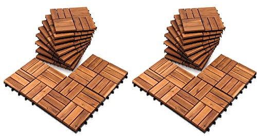Joparri Pack Holzfliesen für Balkon 30x30 cm - 2 m²- Terrassenfliesen aus Akazien-Holz - Drainage Bodenbelag Holzboden Klicksystem Balkonfliesen Patio & Balkon, 22er