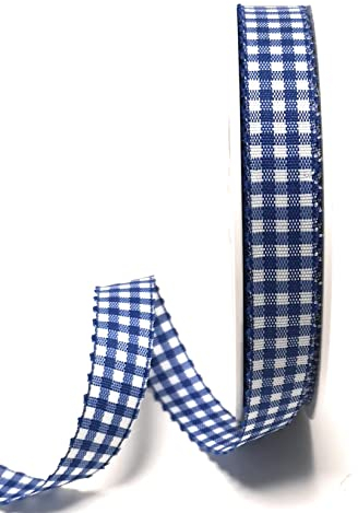 s.dekoda Schleifenband 25m x 15mm Blau - Weiß Karoband kariert Vichykaro Dekoband ohne Draht