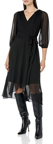DKNY Damen-Kleid, plissiert, Wickeloptik, Tiefschwarz, 40
