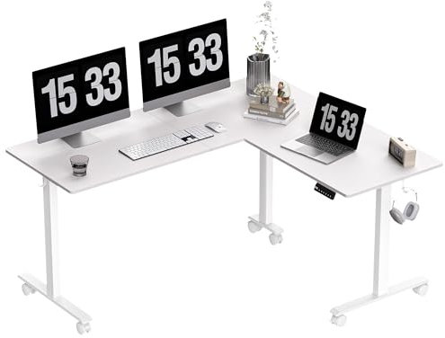 BEXEVUE L-förmiger Elektrischer Schreibtisch Höhenverstellbar - 160x140 cm L Form Stehpult mit 3 Memory Funktion Anti-Kollisions Technologie, Links und Rechts Austauschbar, Computertisch Ergonomischer