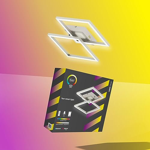 tint Smarte LED-Deckenleuchte Cano silver – Steuerbar per Alexa, Fernbedienung oder Bluetooth – Dimmbare Beleuchtung mit weißem (1800-6500 K) und farbigem RGB Licht