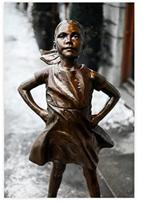 ZAPORA Fearless Girl Statue Nahaufnahme Kunst Poster Leinwand Poster Wandkunst Dekor Druck Bild Gemälde für Wohnzimmer Schlafzimmer Dekoration ungerahmt 30 x 45 cm