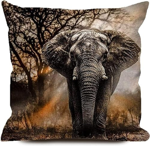 ZFENGYYUAN Kissenbezug mit Elefantenmotiv, 45 x 45 cm, afrikanischer Elefant, Baumwolle, Leinen, Sofa, Outdoor, Garten, Bett, Couch