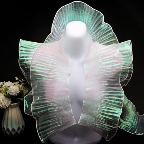 GORGECRAFT 9,1 m Rüschenstoff, Organzaborten, Farbverlauf, plissiert, Lotusblatt-Bordüre, Spitzenstoff, Tüll-Bordüre, Retro-Chiffon-Borte, dekorative Applikation zum Nähen, Kleid, Kostüm, Handwerk