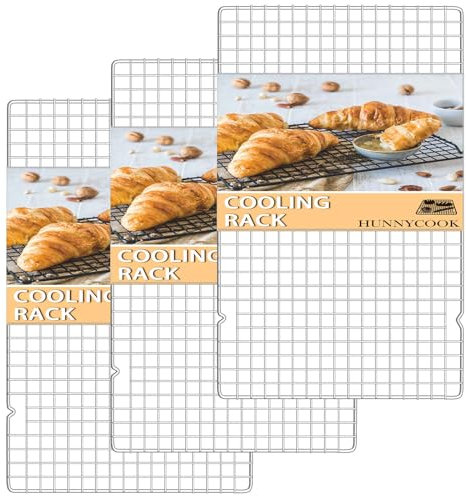 hunnycook Lot de 3 grilles de refroidissement rectangulaires en acier inoxydable - 40,2 x 25 cm - Réutilisables - Pour cuire, griller et sécher - Saines et robustes - Passent au lave-vaisselle